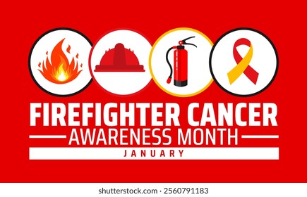 Firefighter Cancer Awareness Month background, banner or poster design template. observed every year in January. Holiday concept. Use to any Template, card, poster, placard, template.