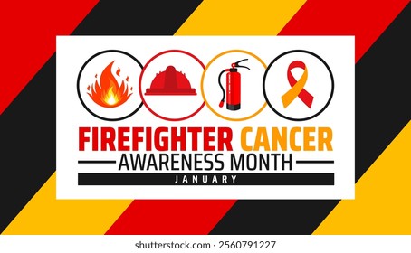 Firefighter Cancer Awareness Month background, banner or poster design template. observed every year in January. Holiday concept. Use to any Template, card, poster, placard, template.