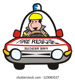 firefighter in the car,fire rescue, vector illustration