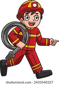 Firefighter Carrying a Fire Hose Cartoon Clipart
