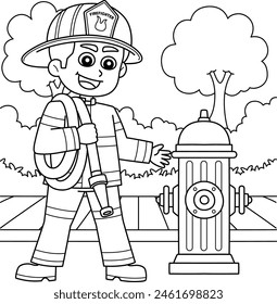 Firefighter Carrying a Fire Hose Coloring Page