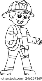 Firefighter Carrying a Fire Hose Isolated Coloring