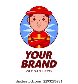 Firefighter Cartoon Character Logo Vector Template
