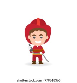 firefighter cartoon vector hand drawn on white background