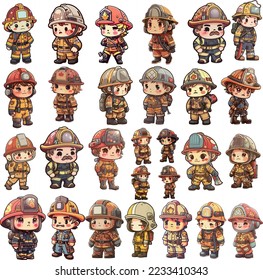 Firefighter character design, vector kawaii style