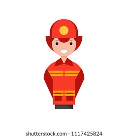 Firefighter character, man in costume of fireman vector Illustration on a white backgroun