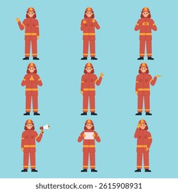 Firefighter character set collection vector illustration