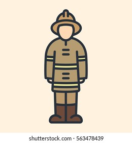 Firefighter Character Uniform Hat Minimal Colorful Flat Line Stroke Icon Pictogram Symbol Illustration