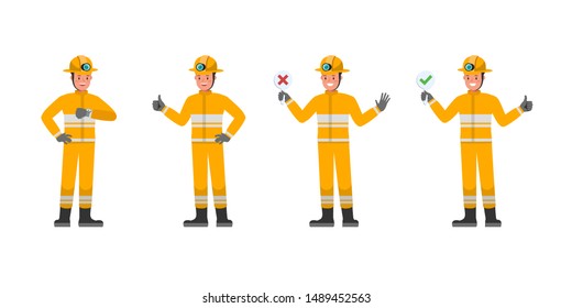 Firefighter character vector design. Presentation in various action.