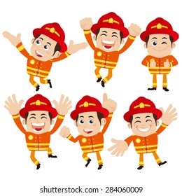 Firefighter characters in different poses