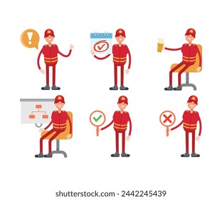 firefighter characters in different poses set vector illustration