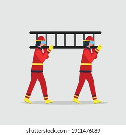 Firefighter characters with rescue equipment vector illustration