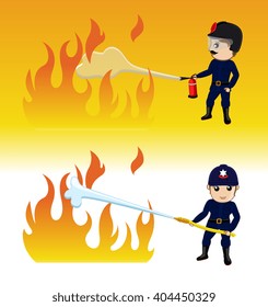 Firefighter Characters Trying to Extinguish the Fire