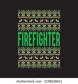 firefighter Christmas t shirt design free vector svg design template , background