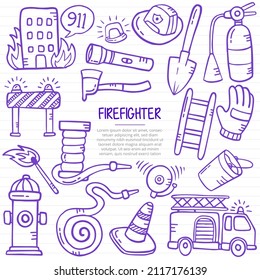 firefighter concept with doodle style for template of banners, flyer, books, and magazine cover