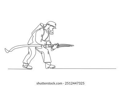 Firefighter continuous one line drawing. Firefigther single line art illustration for international firefighter day. Editable vector.  