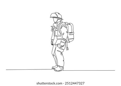 Firefighter continuous one line drawing. Firefigther single line art illustration for international firefighter day. Editable vector.  