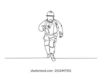 Firefighter continuous one line drawing. Firefigther single line art illustration for international firefighter day. Editable vector.  