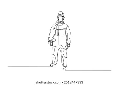 Firefighter continuous one line drawing. Firefigther single line art illustration for international firefighter day. Editable vector.  