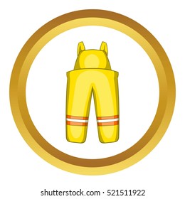 Firefighter costume vector icon in golden circle, cartoon style isolated on white background