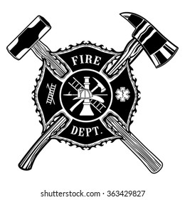 Firefighter Cross Ax and Sledge Hammer is an illustration of a firefighter or fireman Maltese cross with a crossed  ax and a sledge hammer.