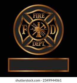 Firefighter Cross Gold With Name Space is a vector design of a classic Maltese cross firefighter symbol inside of a circular shape with a banner below for your name or other text.