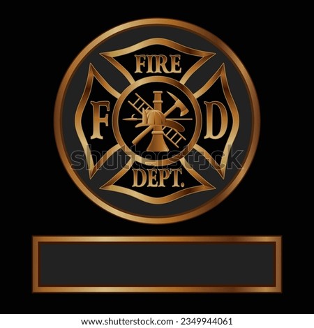 Firefighter Cross Gold With Name Space is a vector design of a classic Maltese cross firefighter symbol inside of a circular shape with a banner below for your name or other text.