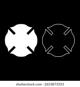 Corpo de bombeiros cruz Malta emblema bombeiro conjunto ícone branco cor vetor ilustração imagem simples sólido contorno linha fina estilo plano