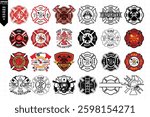Firefighter Cross Symbol is an illustration of three slightly different firefighter or fire department Maltese Cross symbols. Each is presented in four styles of color.

