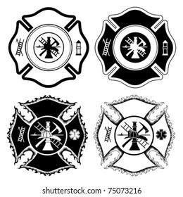 Firefighter Cross Symbols is an illustration of four versions of the Firefighter Cross symbol in one color. Vector format is easily edited or separated for print and screen print.