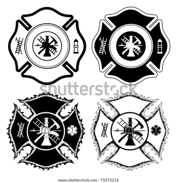 Firefighter Cross Symbols is an illustration of\
four versions of the Firefighter Cross symbol in one color. Vector\
format is easily edited or separated for print and screen\
print.
