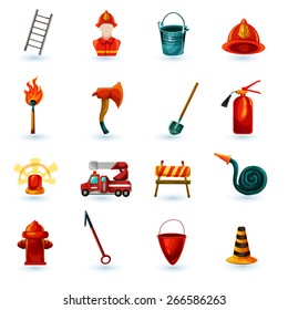 Firefighter decorative icons set with axe helmet mask ladder isolated vector illustration