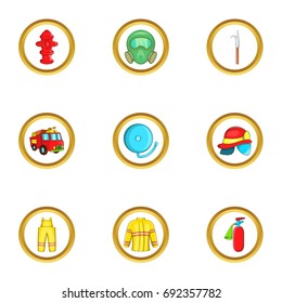 Firefighter department icon set. Cartoon set of 9 firefighter department vector icons for web isolated on white background