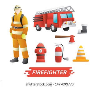 Firefighter Design Element Set Characters Profession Stock Vector ...