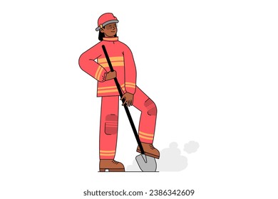Bombero cavando la ilustración en tierra