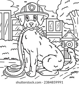 Firefighter Dog Coloring Page for Kids
