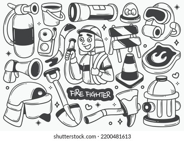 Firefighter Doodle Hand Drawn Vector Collection