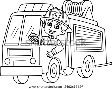 Firefighter Driving a Fire Truck Isolated Coloring