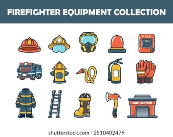 Firefighter element vector illustration set