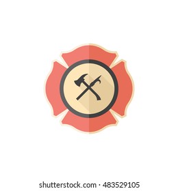 Firefighter emblem icon in flat color style. Service fireman coat of arms