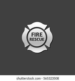 Firefighter emblem icon in metallic grey color style. Service fireman coat of arms