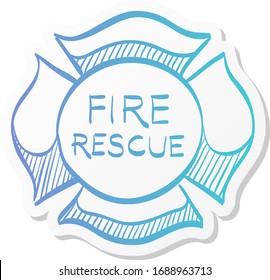 Firefighter emblem icon in sticker color style. Service fireman coat of arms