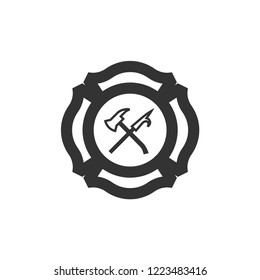 Firefighter emblem icon in thick outline style. Black and white monochrome vector illustration.