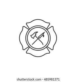 Firefighter emblem icon in thin outline style. Service fireman coat of arms