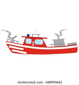 Firefighter emergency flat red fire boat with hose