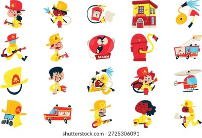 Ilustración vectorial De Bomberos Y Ilustraciones De Emergencia. Plantilla de diseño de símbolos de ilustración para elemento de interfaz de usuario móvil de Web.