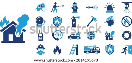 Firefighter and emergency safety icons for fire department and hazard prevention