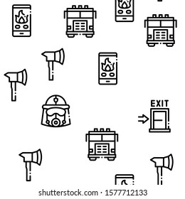 Firefighter Equipment Seamless Pattern Vector Thin Line. Illustrations