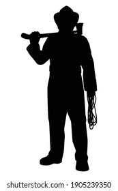 Firefighter with equipment silhouette vector on white background