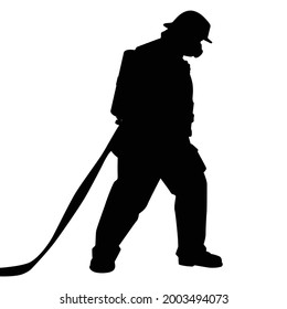 Firefighter with equipment silhouette vector on white background